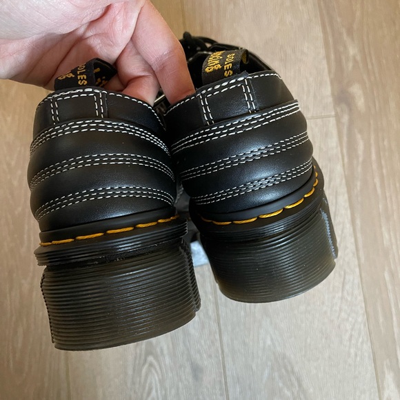 Dr. Martens Audrick White Stitch Black Leather Platform Shoes - Picture 7 of 10